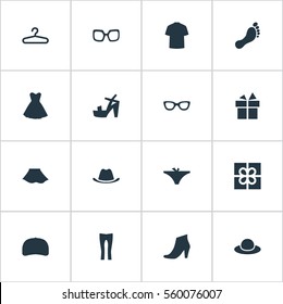 Set Of 16 Simple Wardrobe Icons. Can Be Found Such Elements As Footwear, Pants, Panties And Other.