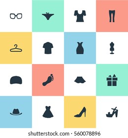 Set Of 16 Simple Wardrobe Icons. Can Be Found Such Elements As Footwear, Barefoot, Attire And Other.