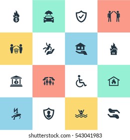 Set Of 16 Simple Warrant Icons. Can Be Found Such Elements As Maintenance, Electric Shock  Jeopardy, Family Fuse And Other.