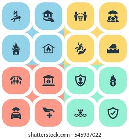 Set Of 16 Simple Warrant Icons. Can Be Found Such Elements As Heat, Protect Currency, Automobile Fuse And Other.