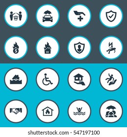 Set Of 16 Simple Warrant Icons. Can Be Found Such Elements As Reliability, Electric Shock  Jeopardy, Bankroll Fuse And Other.