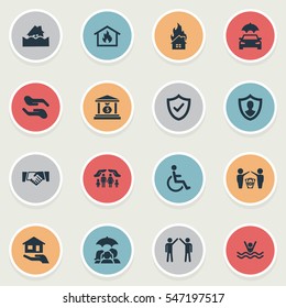 Set Of 16 Simple Warrant Icons. Can Be Found Such Elements As Family Fuse, Automobile Fuse, Job Accord And Other.