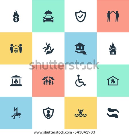 Set Of 16 Simple Warrant Icons. Can Be Found Such Elements As Maintenance, Electric Shock  Jeopardy, Family Fuse And Other.