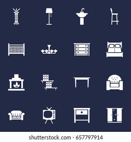Set Of 16 Situation Icons Set.Collection Of Chair, Coat Stand, Sink Elements.