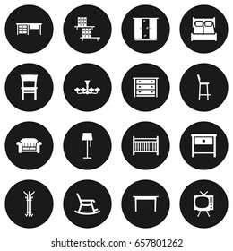 Set Of 16 Situation Icons Set.Collection Of Coat Stand, Cupboard, Desk Elements.