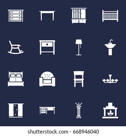 Set Of 16 Situation Icons Set.Collection Of Rocking Furniture, Illuminator, Cot And Other Elements.