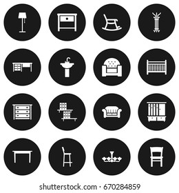Set Of 16 Situation Icons Set.Collection Of Illuminator, Desk, Rocking Furniture And Other Elements.