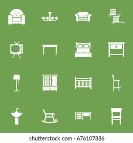 Set Of 16 Situation Icons Set.Collection Of Illuminator, Bedroom, Cot And Other Elements.