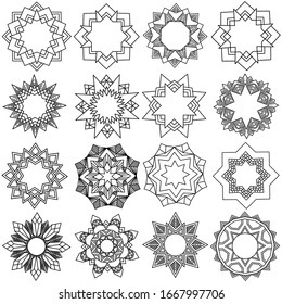 Set of 16 sketch ramadhan mandalas decoration. 
