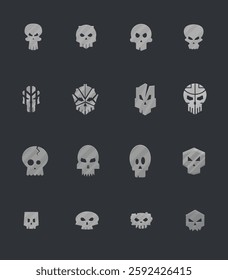 Set Of 16 Skulls Sci Fi Futuristic Circle Logo Element For Military Game UI E-sport Isolated Vector Design