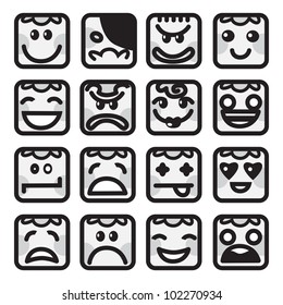 Set of 16 smiley faces of people characters