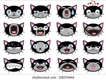 Set of 16 smiley kitten faces. all grouped