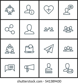 Set Of 16 Social Icons. Includes Web Profile, Online Chatting, Society And Other Symbols. Beautiful Design Elements.