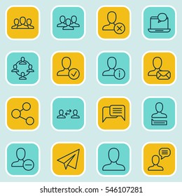 Set Of 16 Social Icons. Includes Team Organisation, Society, Business Exchange And Other Symbols. Beautiful Design Elements.