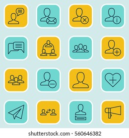 Set Of 16 Social Icons. Includes Startup, Chatting Person, Teamwork And Other Symbols. Beautiful Design Elements.