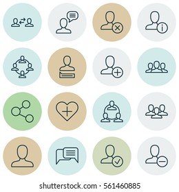 Set Of 16 Social Icons. Includes Team, Profile Data, Web Profile And Other Symbols. Beautiful Design Elements.