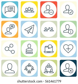 Set Of 16 Social Icons. Includes Talking Person, Society, Online Chatting And Other Symbols. Beautiful Design Elements.
