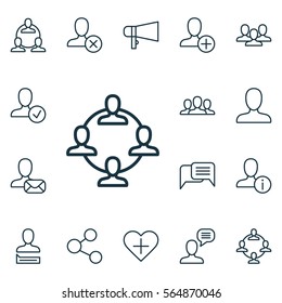 Set Of 16 Social Icons. Includes Team, Online Chatting, Team Organisation And Other Social Icons Symbols. Beautiful Design friend Elements.