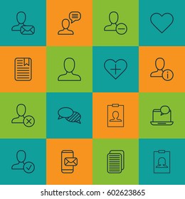Set Of 16 Social Icons. Includes Web Profile, Ban Person, Internet Site And Other Symbols. Beautiful Design Elements.