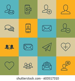 Set Of 16 Social Icons. Includes Team, Favorite Person, Group And Other Symbols. Beautiful Design Elements.