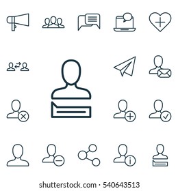 Set Of 16 Social Network Icons. Includes Insert Person, Online Letter, Society And Other Symbols. Beautiful Design Elements.