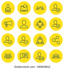 Set Of 16 Social Network Icons. Includes Mail Notification, Business Exchange, Bullhorn And Other Symbols. Beautiful Design Elements.