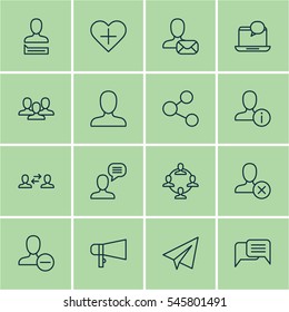 Set Of 16 Social Network Icons. Includes Web Profile, Publication, Team Organisation And Other Symbols. Beautiful Design Elements.