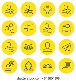 Set Of 16 Social Network Icons. Includes Teamwork, Publication, Ban Person And Other Symbols. Beautiful Design Elements.