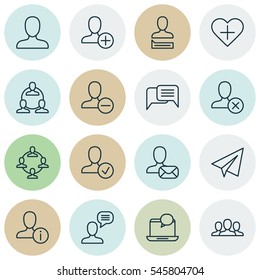 Set Of 16 Social Network Icons. Includes Remove User, Team Organisation, Startup And Other Symbols. Beautiful Design Elements.