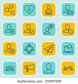 Set Of 16 Social Network Icons. Includes Mail Notification, Publication, Business Exchange And Other Symbols. Beautiful Design Elements.