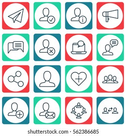 Set Of 16 Social Network Icons. Includes Ban Person, Team Organisation, Insert Person And Other Symbols. Beautiful Design Elements.