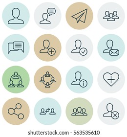 Set Of 16 Social Network Icons. Includes Confirm Profile, Talking Person, Insert Person And Other Symbols. Beautiful Design Elements.