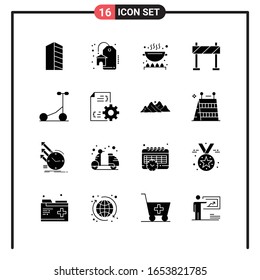 Set of 16 Solid Style Icons for web and mobile. Glyph Symbols for print. Solid Icon Signs Isolated on White Background. 16 Icon Set.