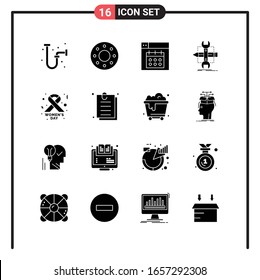 Set of 16 Solid Style Icons for web and mobile. Glyph Symbols for print. Solid Icon Signs Isolated on White Background. 16 Icon Set.