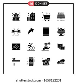 Conjunto de 16 iconos de estilo sólido para web y móvil. Símbolos de glifo para impresión. Señales de icono sólido aisladas en fondo blanco.16 Conjunto de iconos.