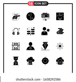 Set von 16 Solid Style Icons für Web und Mobile. Symbole der Glyphe für den Druck. Solide Symbolzeichen einzeln auf weißem Hintergrund. 16 Symbolsatz.