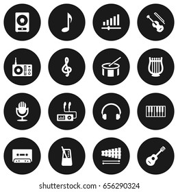 Set Of 16 Song Icons Set.Collection Of Audio Device, Earphones, Knob And Other Elements.