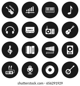 Set Of 16 Song Icons Set.Collection Of Acoustic, Harmonica, Percussion And Other Elements.