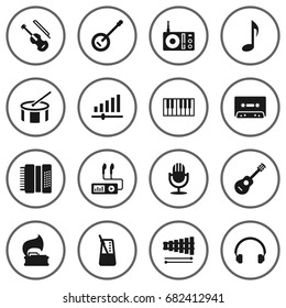 Set Of 16 Song Icons Set.Collection Of Knob, Banjo, Tone Symbol And Other Elements.