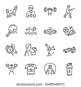 Set of 16 Sport Games Linear Style Icons 