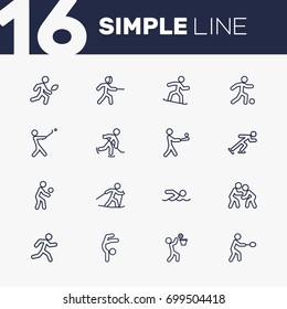Set Of 16 Sport Outline Icons Set.Collection Of Player, Ice Skating, Soccer And Other Elements.