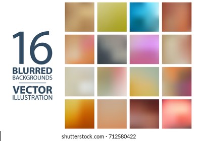 Set of 16 square blurred backgrounds. Vector illustration.