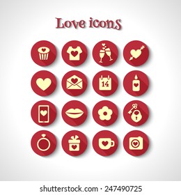 Set of 16 St. Valentine's Day Icons (vector illustration)