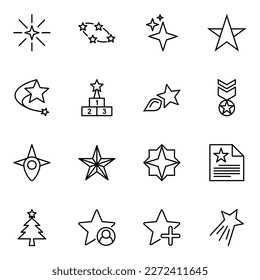set of 16 star icons vector. star, rank, achievement, best, top, favorite and success