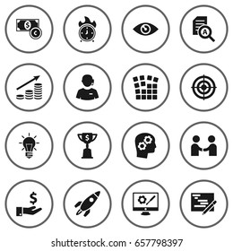Set Of 16 Startup Icons Set.Collection Of Call Center, Sponsor, Goal And Other Elements.