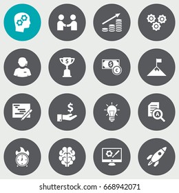 Set Of 16 Startup Icons Set.Collection Of Sponsor, Call Center, Thinking Head And Other Elements.