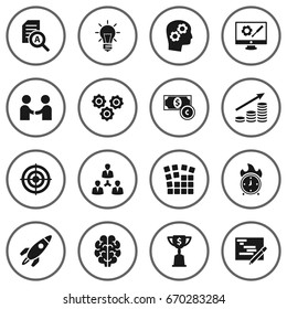 Set Of 16 Startup Icons Set.Collection Of Goal, Startup Building, Money Growth And Other Elements.