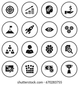 Set Of 16 Startup Icons Set.Collection Of Writing, Achievement, Goblet And Other Elements.