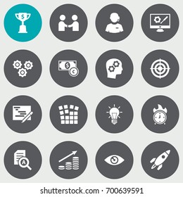 Set Of 16 Startup Icons Set.Collection Of Bulb, Writing, Currency And Other Elements.