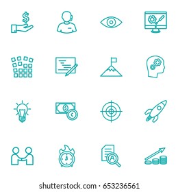 Set Of 16 Startup Outline Icons Set.Collection Of Partnership, Currency, Research And Other Elements.